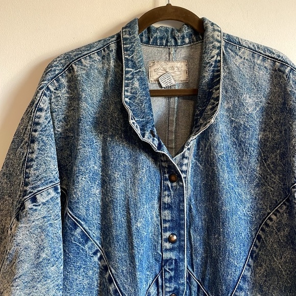 Retro Jean Jacket Stonewash Denim Minimalist SM Blue Casual 80s Chore Coat - Picture 5 of 16